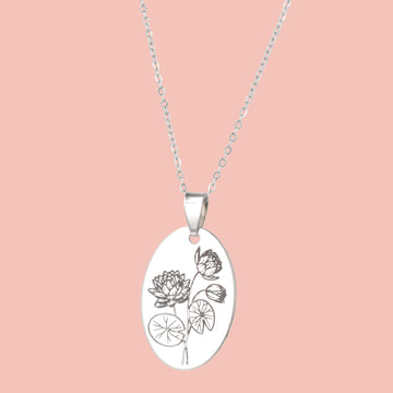 July Birth Flower Necklace - Water Lily - Sour Cherry