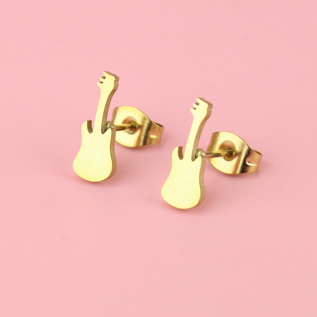 Gold plated stainless steel electric guitar shaped studs