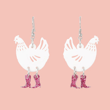 White Chick Magnet Chicken Earrings - Sour Cherry