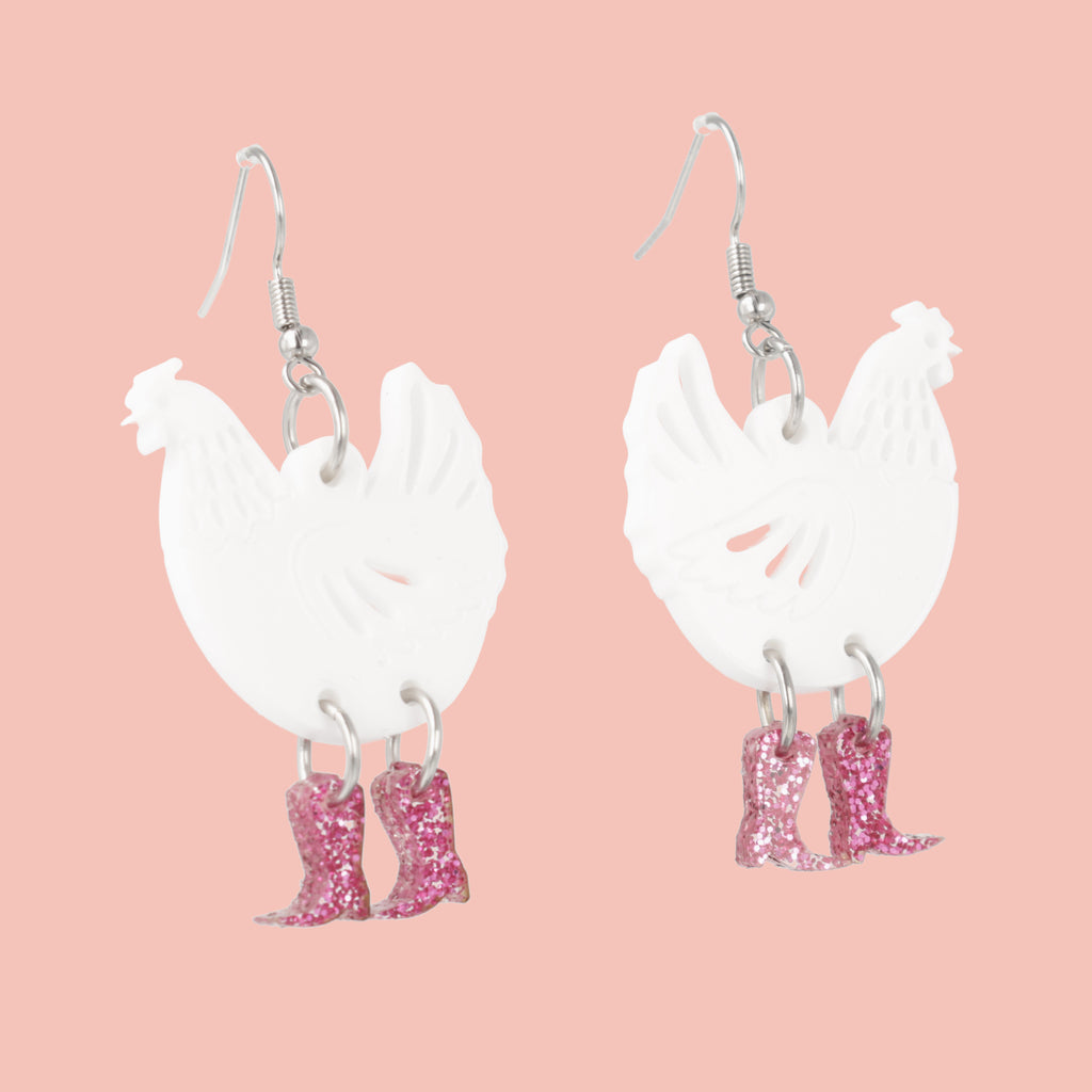 White Chick Magnet Chicken Earrings - Sour Cherry