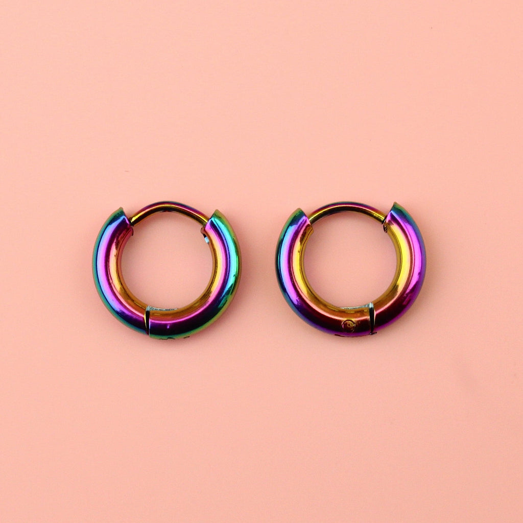 13mm Stainless Steel Hoop Earrings with Oil Spill effect