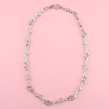16 inch necklace with thin barbed wire design