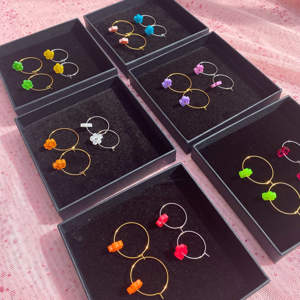 Fruit Salad Flower Power Hoop Earring Set - Sour Cherry