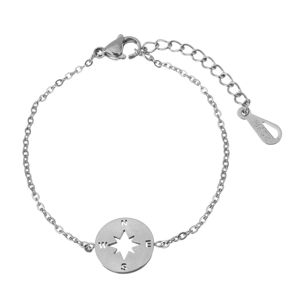 Stainless Steel Bracelet with Cut Out Compass charm