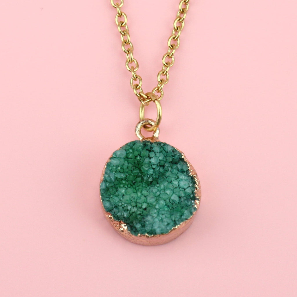 Green Agate Druzy Necklace - Sour Cherry