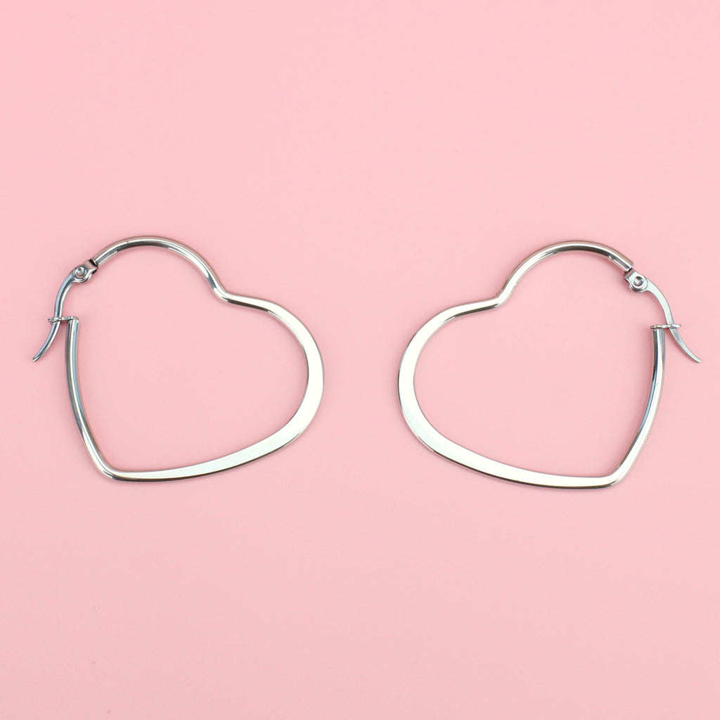 Stainless Steel Heart shaped hoop earrings
