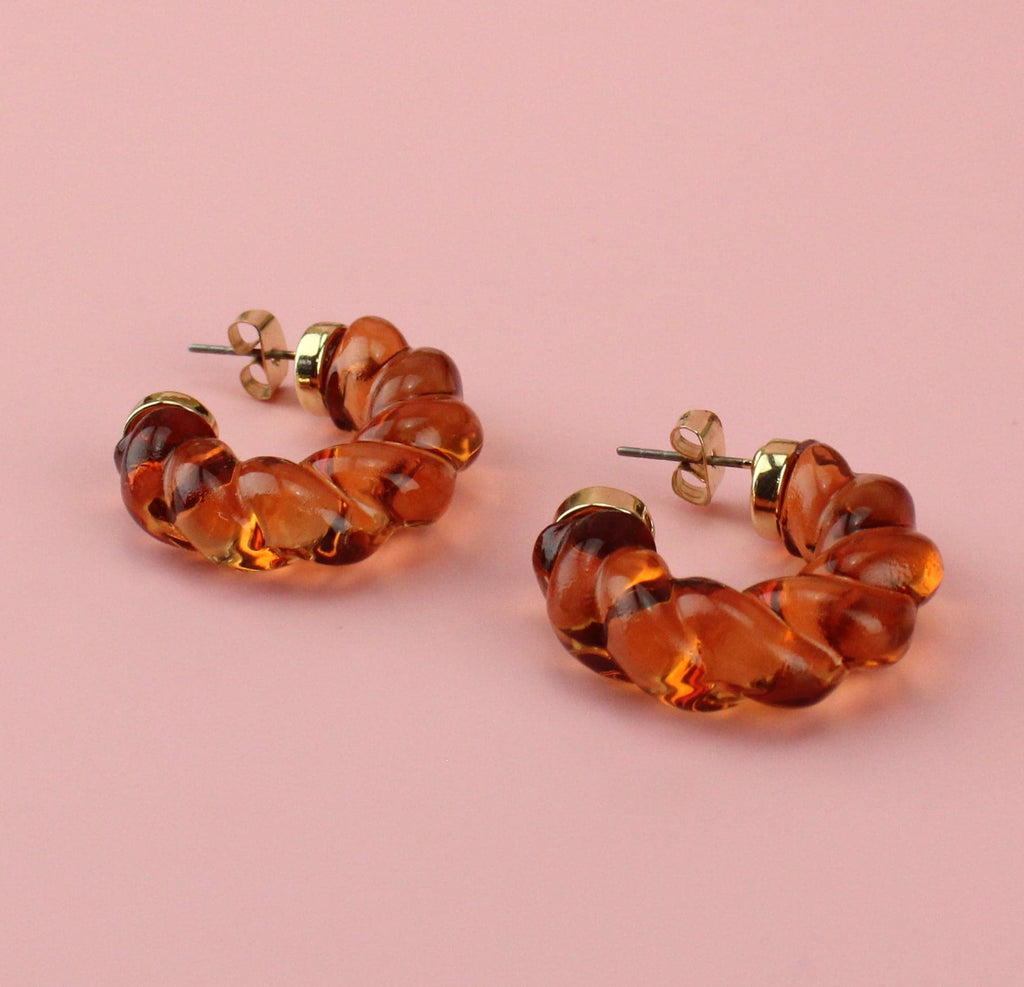 Amber Twist Hoop Earrings - Sour Cherry