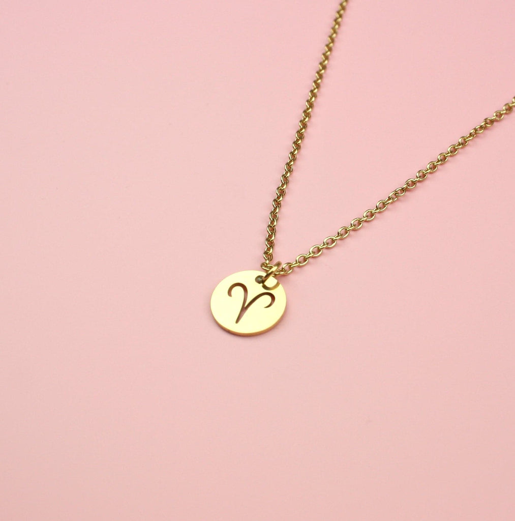 Aries symbol pendant on a gold plated stainless steel chain