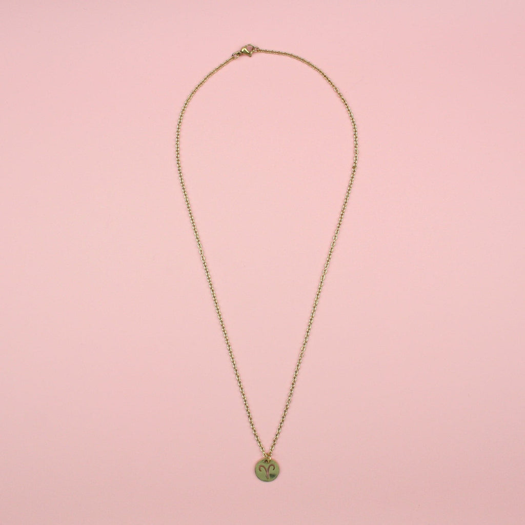 Aries symbol pendant on a gold plated stainless steel chain
