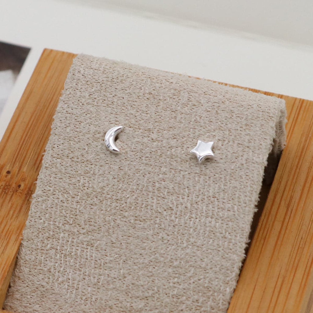 Sterling Silver Star & Moon Studs - Sour Cherry