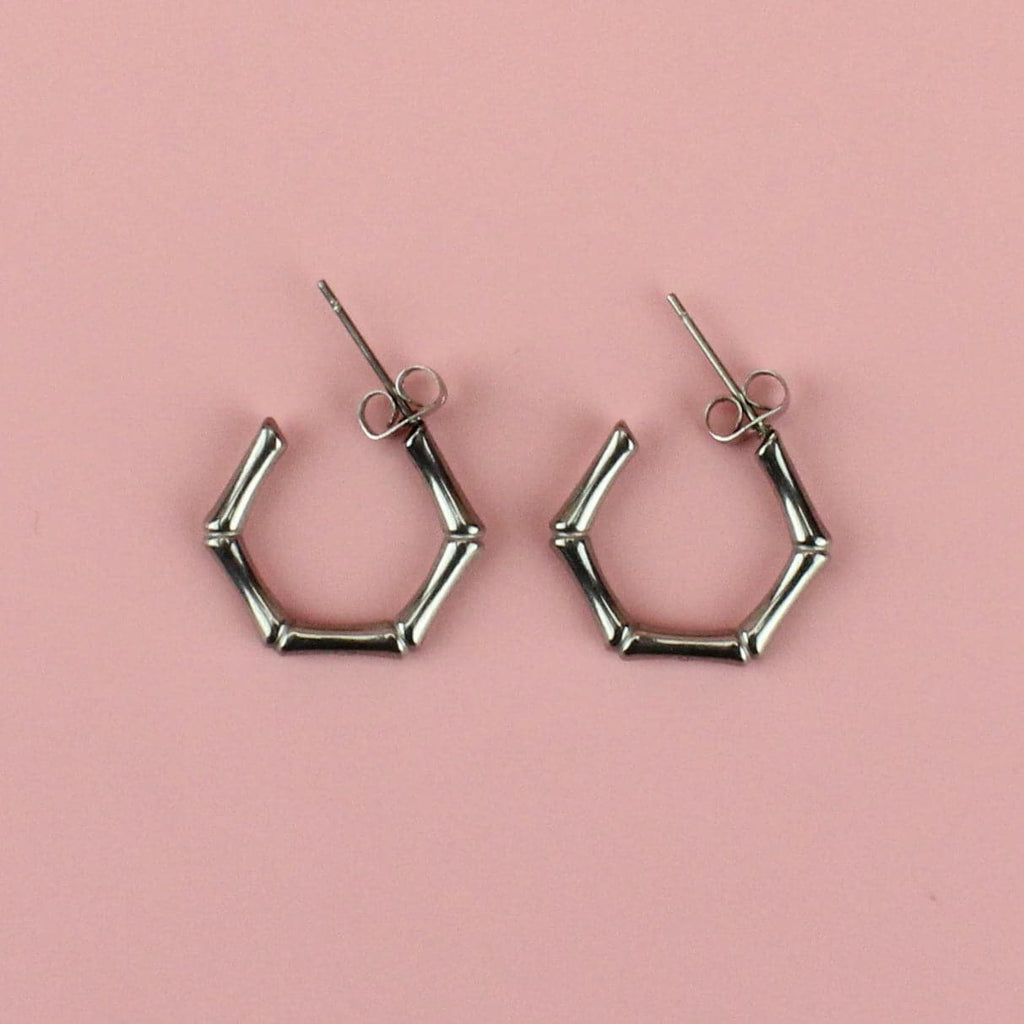 Bamboo Hoop Stud Earrings - Sour Cherry