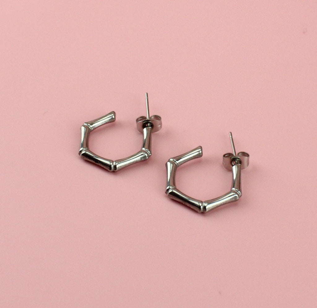 Bamboo Hoop Stud Earrings - Sour Cherry
