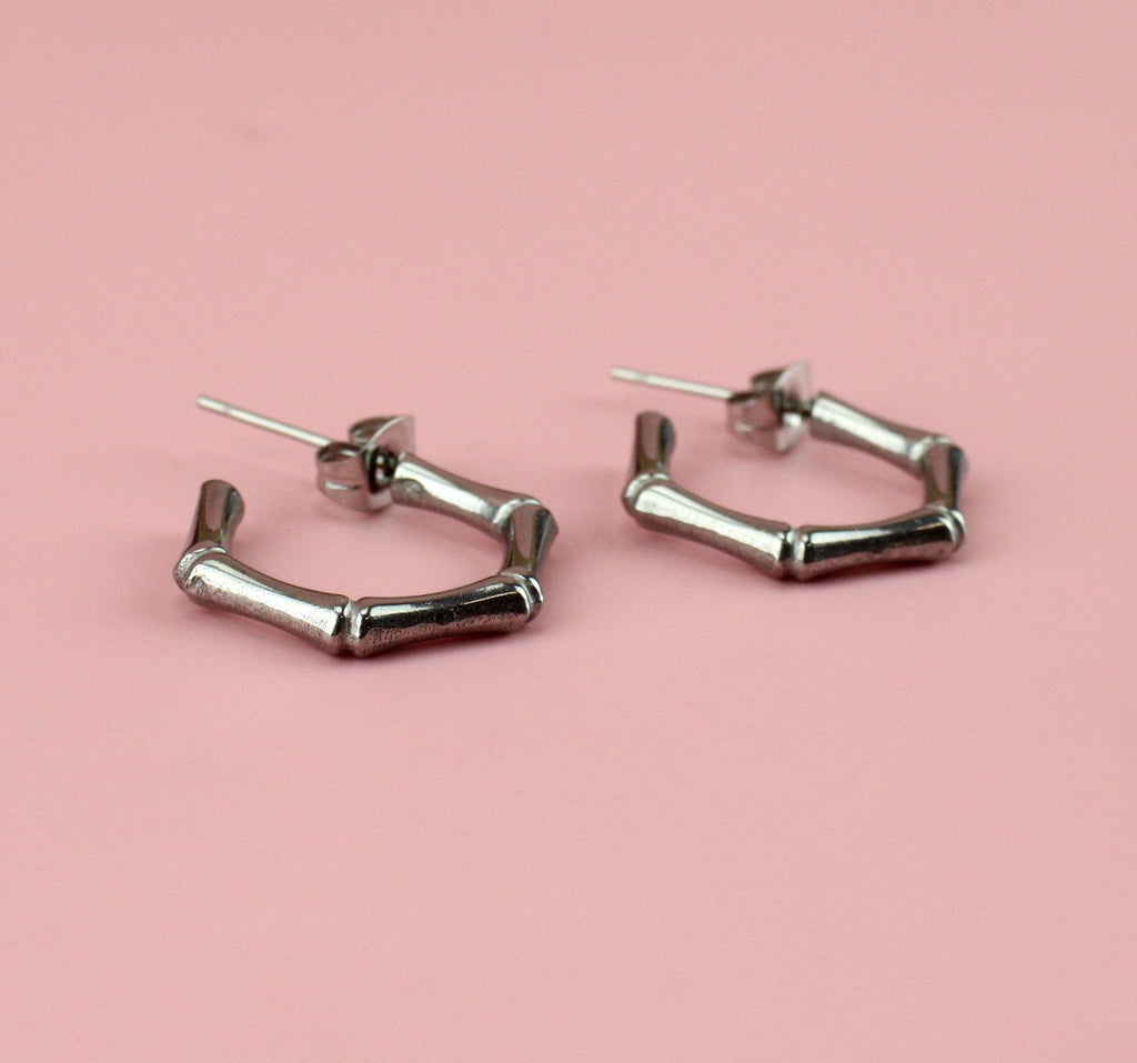 Bamboo Hoop Stud Earrings - Sour Cherry