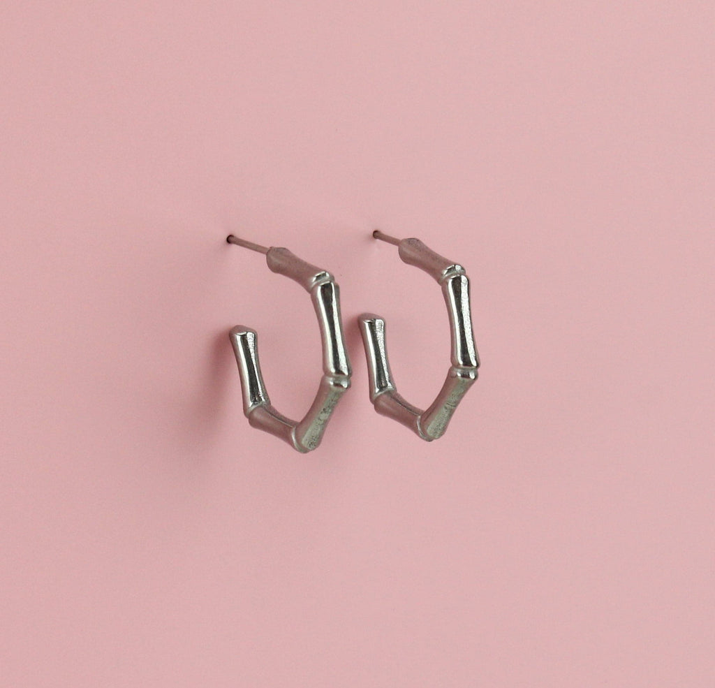 Bamboo Hoop Stud Earrings - Sour Cherry
