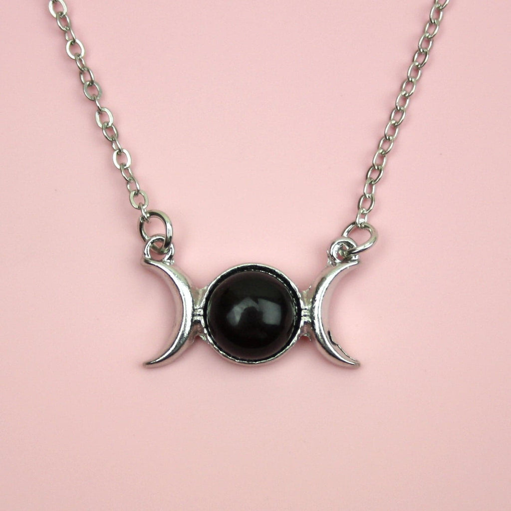 Black Agate Moon Necklace - Sour Cherry