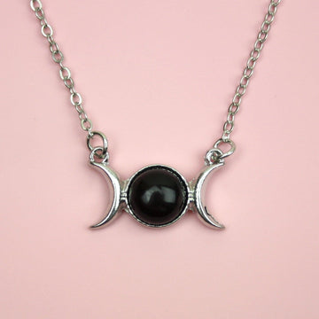 Black Agate Moon Necklace - Sour Cherry