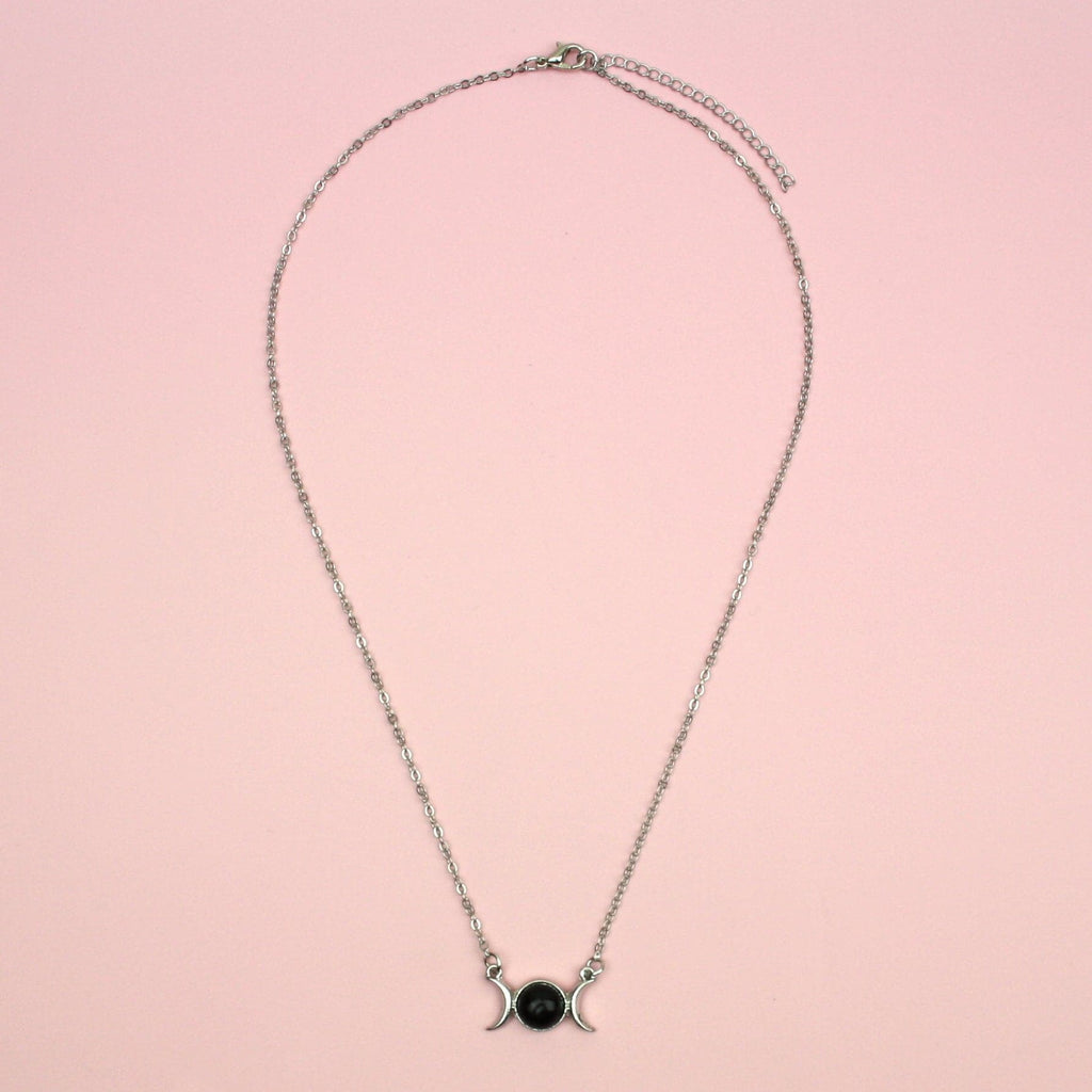 Black Agate Moon Necklace - Sour Cherry