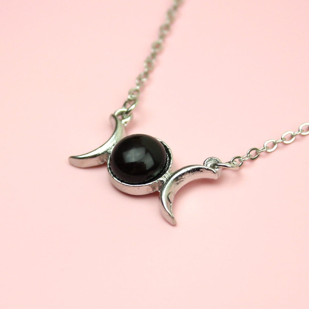 Black Agate Moon Necklace - Sour Cherry