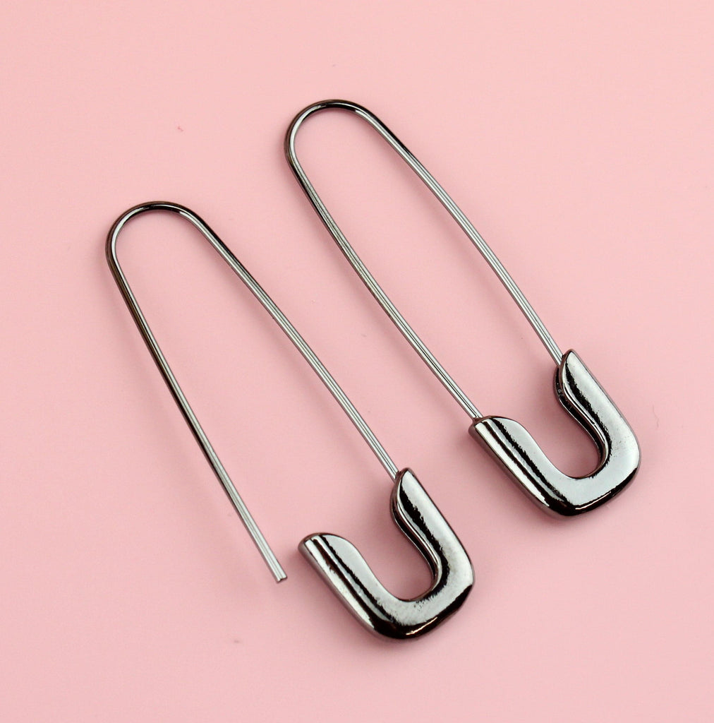 Black Safety Pin Earrings