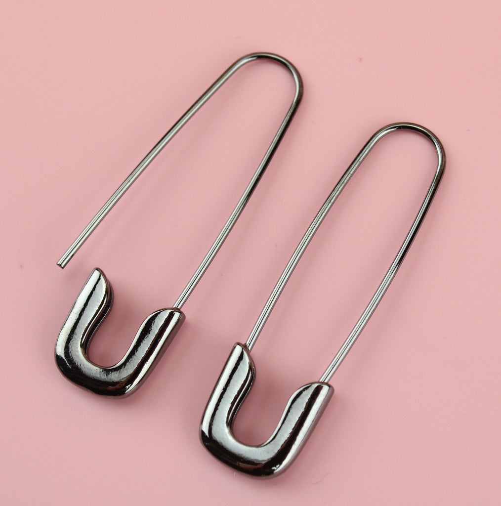 Black Safety Pin Earrings