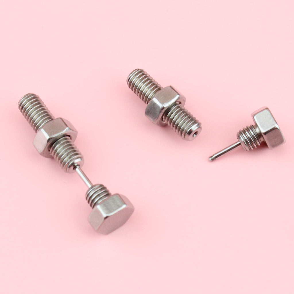 Titanium bolt earrings with a screw back
