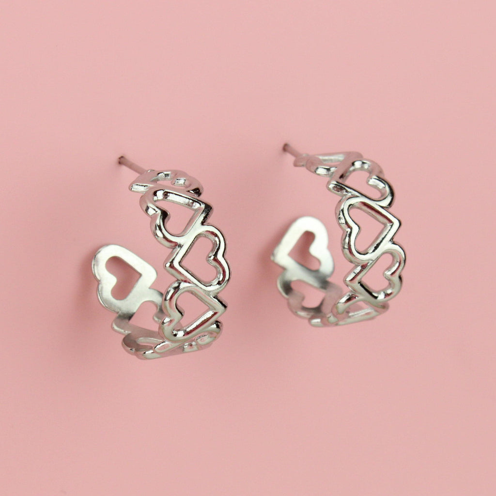 Stainless Steel Hoop Earrings made up of hearts with a stud fitting