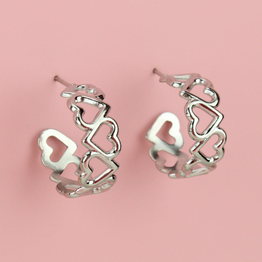 Stainless Steel Hoop Earrings made up of hearts with a stud fitting