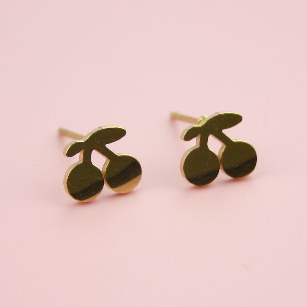 Tiny Cherry Stud Earrings (Gold Plated) - Sour Cherry