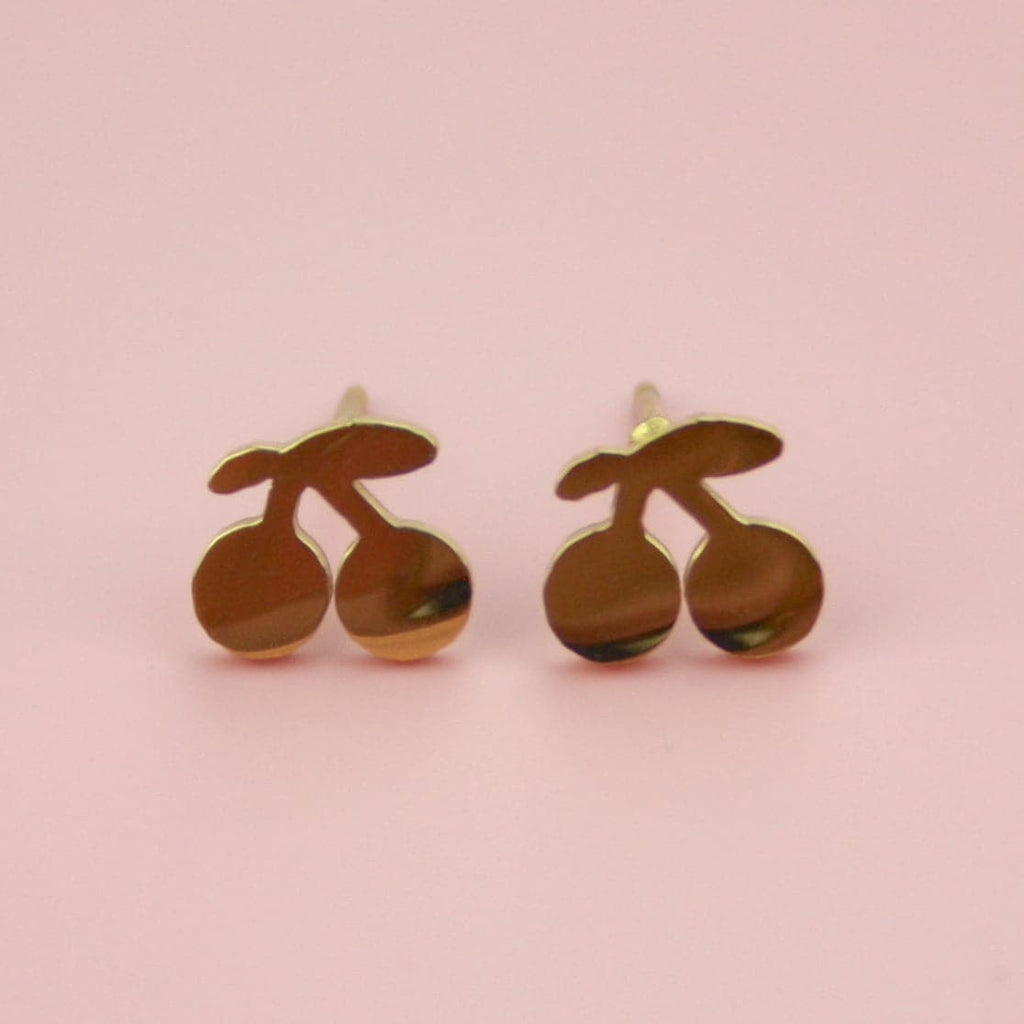 Tiny Cherry Stud Earrings (Gold Plated) - Sour Cherry