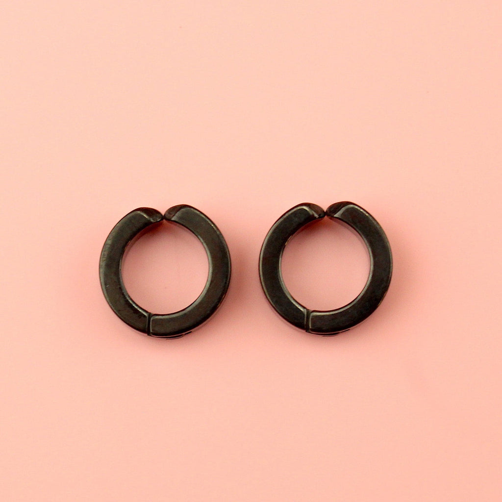 Clip on Huggie Hoop Earrings in Black