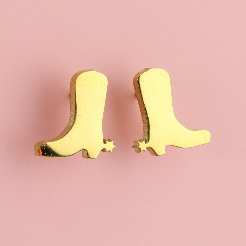 Gold Plated Stainless Steel Cowboy Boot Shaped Stud Earrings featuring stars on the inside of each boot