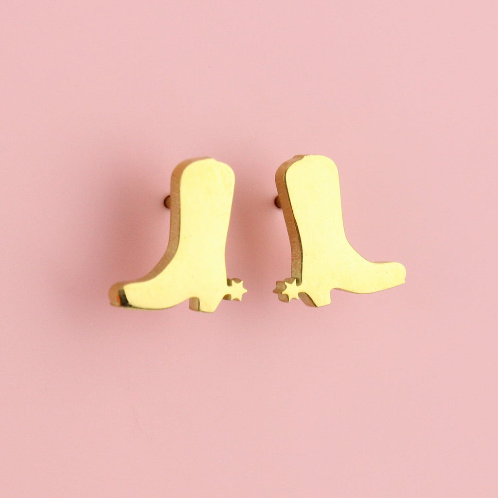 Gold Plated Stainless Steel Cowboy Boot Shaped Stud Earrings featuring stars on the inside of each boot