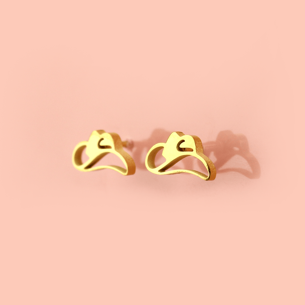 Gold plated stainless steel cut out cowboy hat-shaped studs