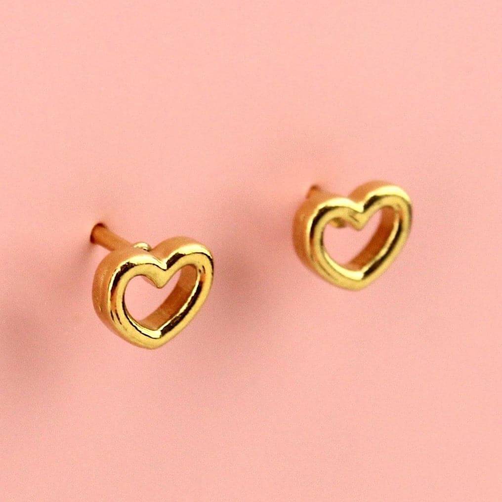 Small gold plated stainless steel cut out heart studs