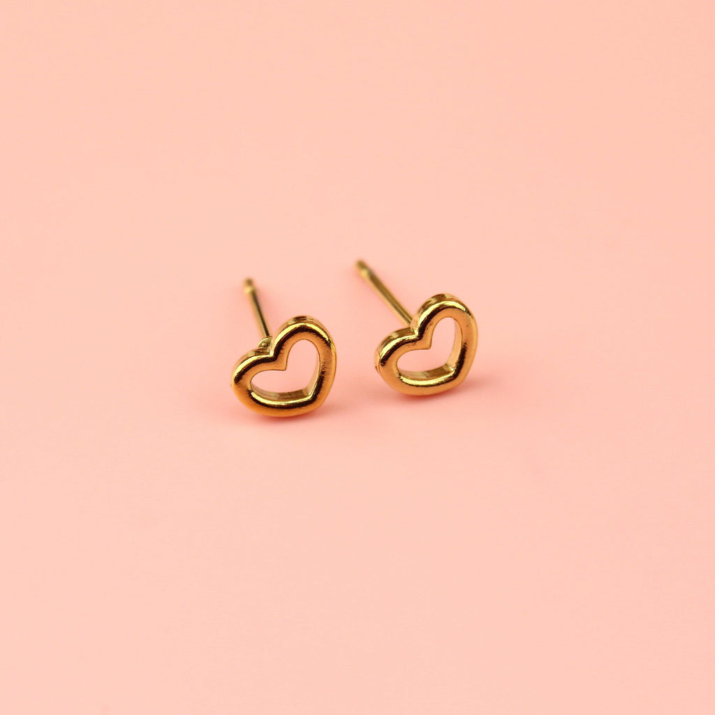 Small gold plated stainless steel cut out heart studs