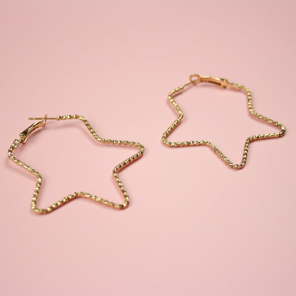 Faceted Star Hoop Earrings (Gold Plated) - Sour Cherry