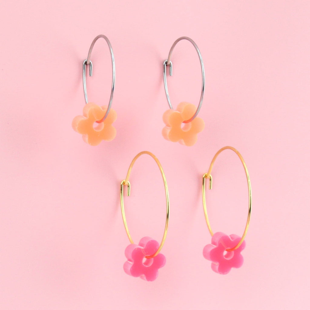 Fruit Salad Flower Power Hoop Earring Set - Sour Cherry
