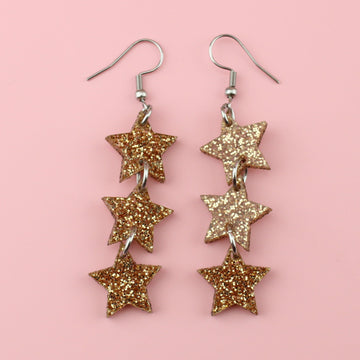 Gold Glitter Star Trio Earrings - Sour Cherry