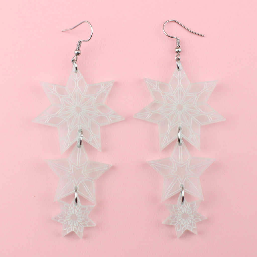 Green Frost Starflake Earrings - Sour Cherry