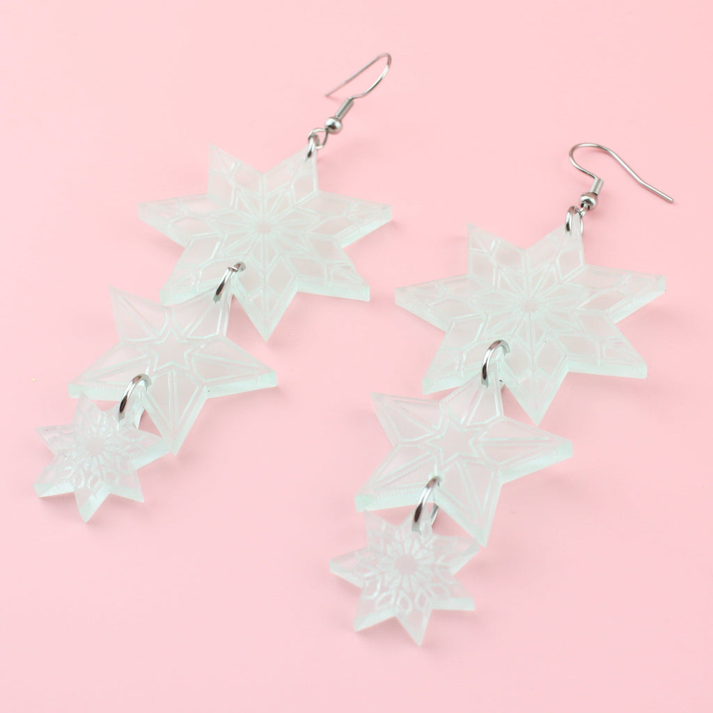 Green Frost Starflake Earrings - Sour Cherry