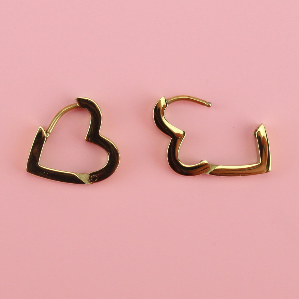 Gold Plated Stainless Steel heart shaped huggie hoop earrings