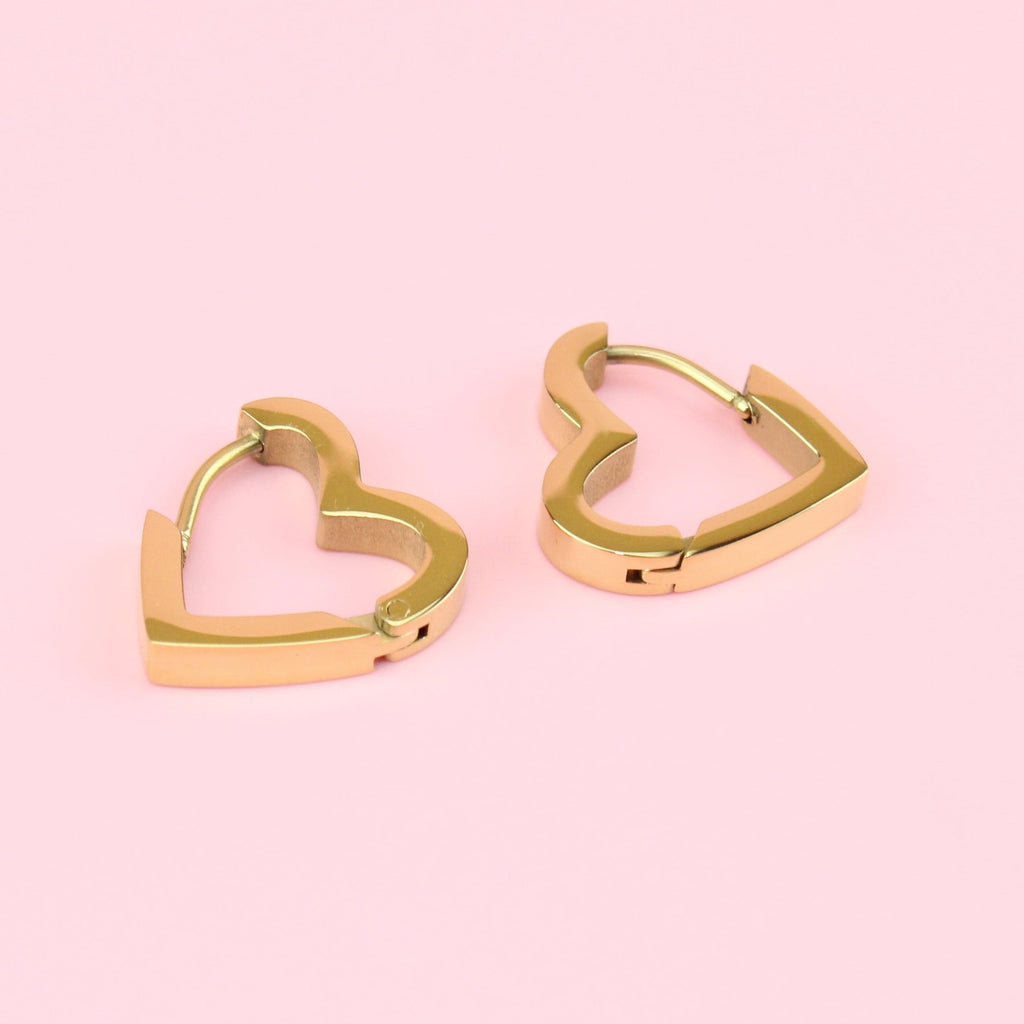 Gold Plated Stainless Steel heart shaped huggie hoop earrings