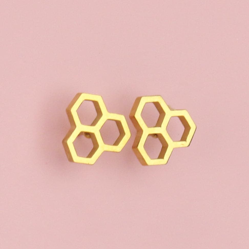 Honeycomb Stud Earrings (Gold plated) - Sour Cherry