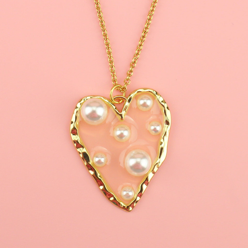 I Kissed a Pearl Heart Necklace - Sour Cherry