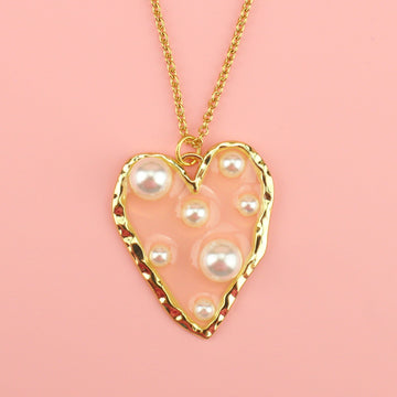 I Kissed a Pearl Heart Necklace - Sour Cherry