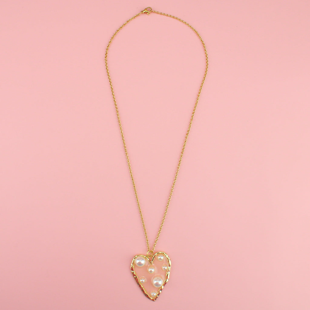 I Kissed a Pearl Heart Necklace - Sour Cherry