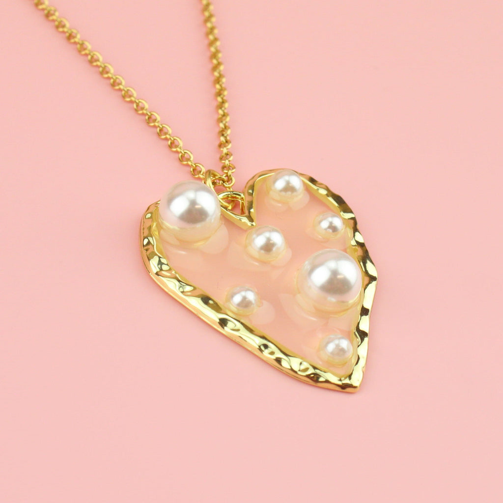 I Kissed a Pearl Heart Necklace - Sour Cherry