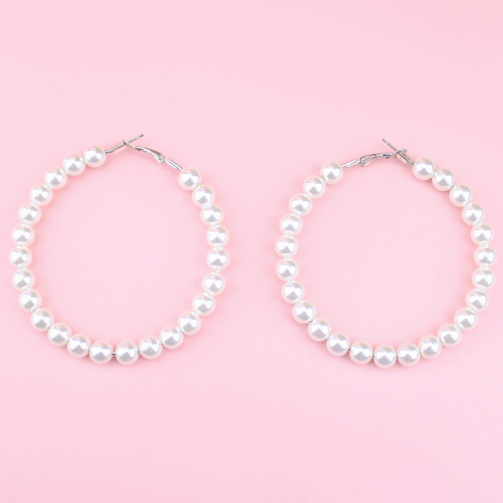 Large Pearl Hoop Earrings - Sour Cherry