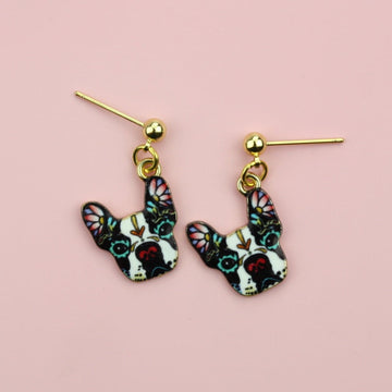 Gold plated studs with French Bulldog charms