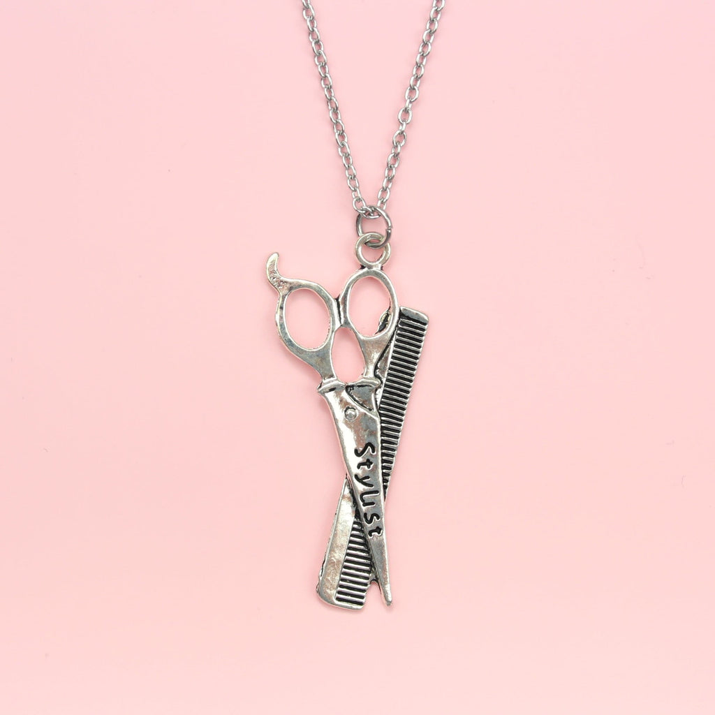 Stylist Scissor & Comb Necklace - Sour Cherry